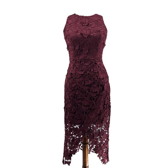 Betsy & Adam Dresses & Skirts - Betsy & Adam Burgundy Floral Lace Midi Dress Size 4  Sleeveless Fitted Design  1